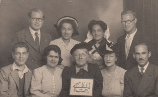 First Local Spiritual Assembly of Cardiff (1948) Back row L to R: Hugh McKinley, Joan Giddings, Suzanne Solomon, Fred Stahler Front row L to R: George Rowley, Claire Gung, Olive McKinley, Rose Jones, Ata'u'llah Khochbine