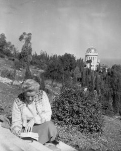 Joyce Lawrence in the Monument Gardens, Haifa