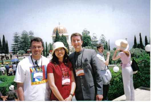 L to R: Darren, his aunt-in-law Sandy and uncle Adrian, at the opening of the Terraces in Haifa, May 2001