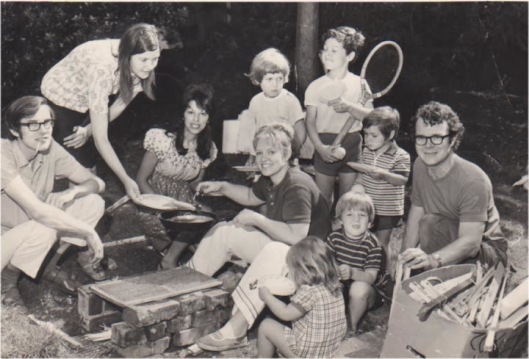 Patsy and Graham with family and friends in 1972 L to R: adults Pat Beer, Christine Beer, Iran Jolly, Patsy Jenkins, Graham Jenkins with their children Simon and Beth Jenkins, Anthony and Mark Jolly and Simon Beer