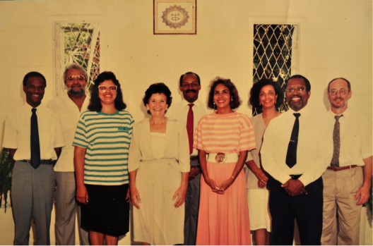 Elected to the National Spiritual Assembly of Barbados for the second time c.1992. (Pat is in the white dress)