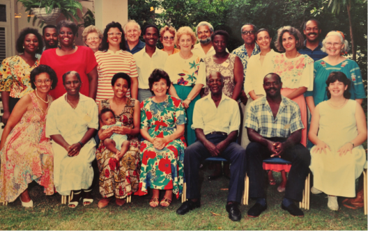National Convention in Barbados in the early 1990’s. Pat in the poppy dress