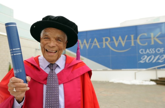 Earl Cameron being awarded the degree of Honorary Doctor of Letters (Hon DLitt) by the University of Warwick in January 2013