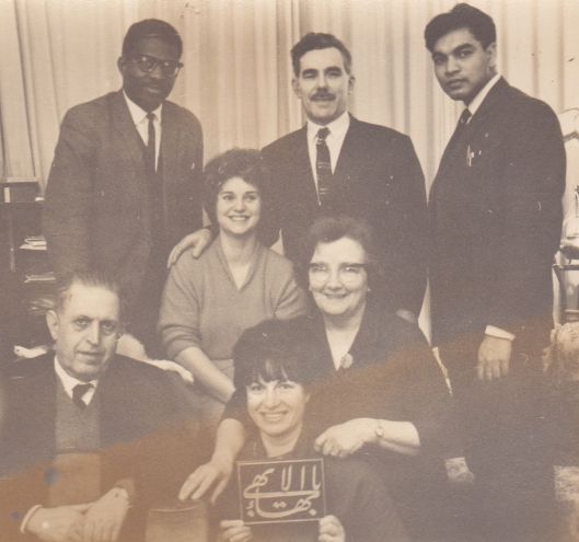 LSA of Barnet - Ridván 1966. L to R (standing): Roxie Edwards, John Wade, Ranjit Appa (Sitting): Asher Nazar, Wendy Ayoub, Margaret Watkins and Rose Wade,– Missing from photo: Marie Edwards & Mr William (Bill) Dixon