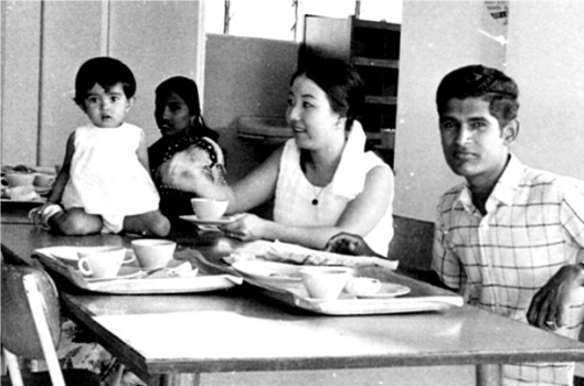 Isaac and Pauline at a summer school in Malaysia (circa 1969) with their second child, Charmaine