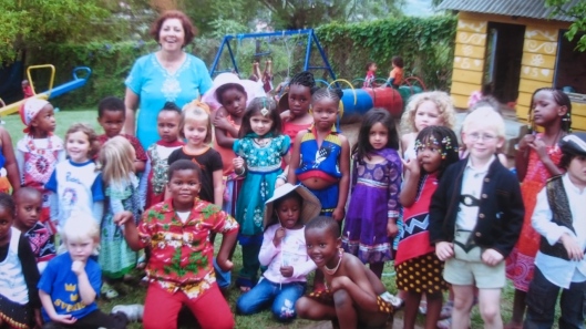 Shida with children of the International Montessori school of Mbabane