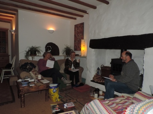 Rachel Murray, Ole and Jane Helbo studying Book 8 together in a cottage in Wales