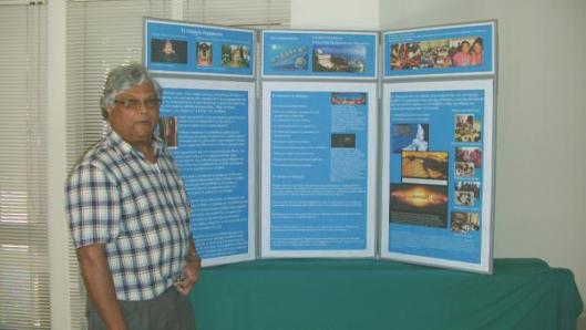 Bibhas at the Lefkosa Bahá’í Centre, where the Greek exhibition panels were assembled for an event in the buffer zone